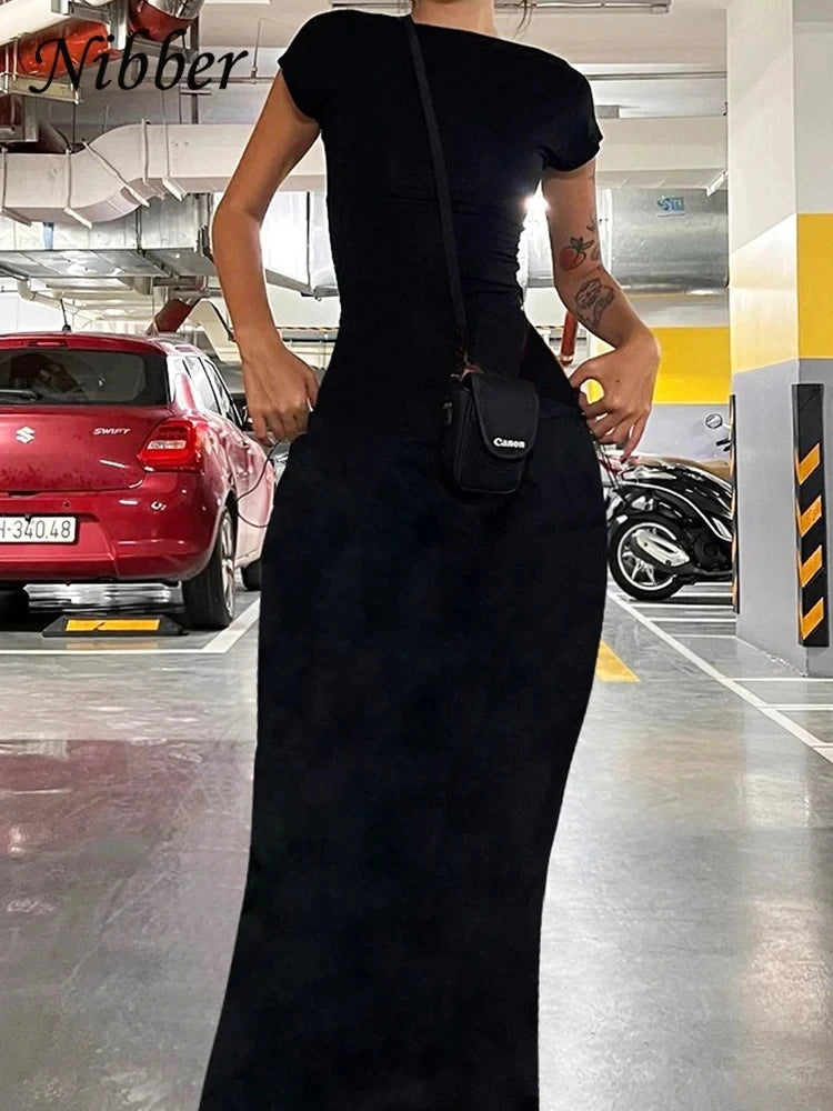 Solid Sexy Backless Maxi Dress Women